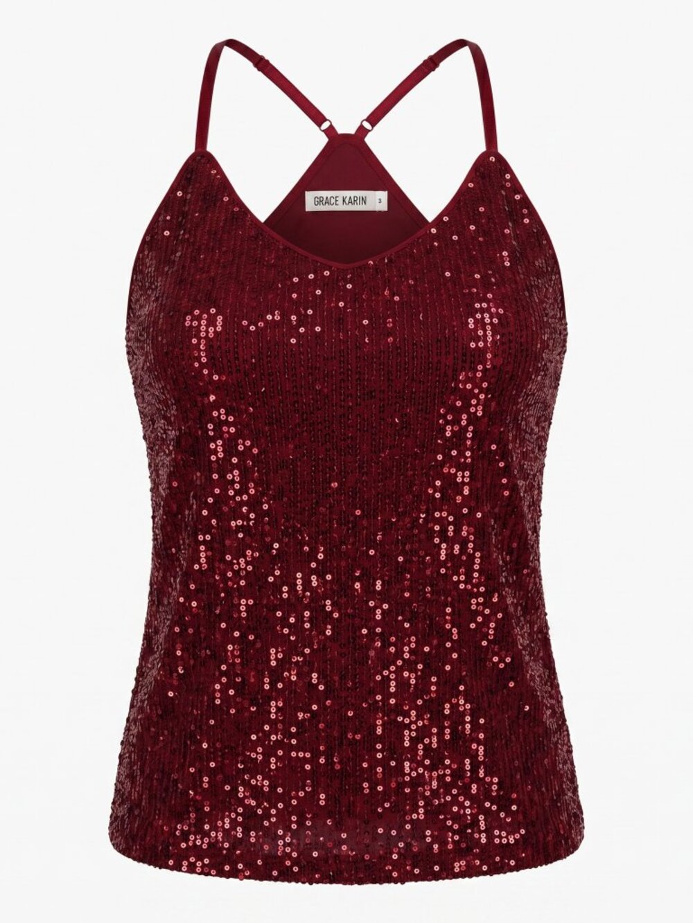 Grace Karin Burgundy Sequin Tank
